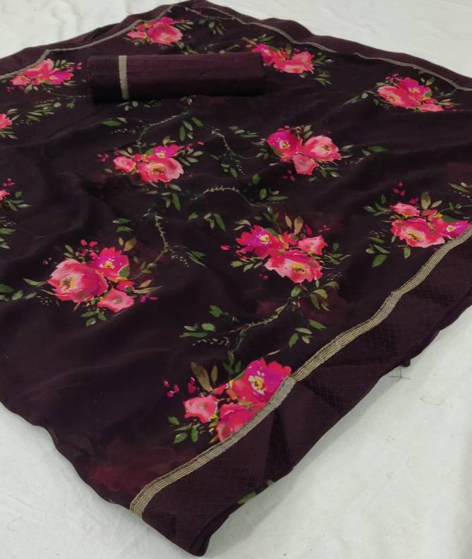 Lt Orchid Latest Fancy Designer Casual Wear Georgette With Floral Printed Sarees Collection